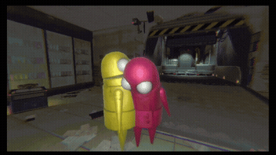 Yellow Robot And Pink Robot Standing GIF