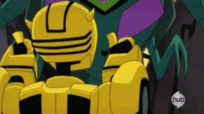 Yellow Robot With Horns Saying Hub GIF