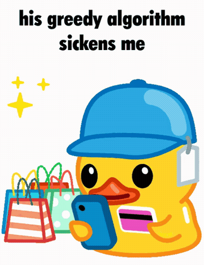 Yellow Rubber Duck Holding Phone And Shopping Bags GIF