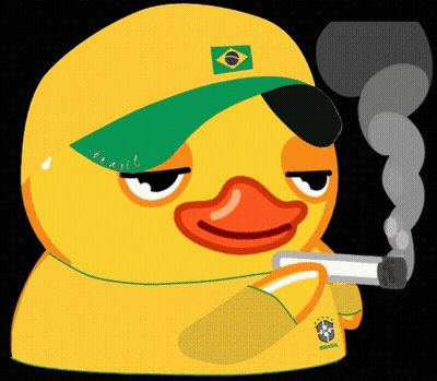 Yellow Rubber Duck In Green Hat With Brazilian Flag Smoking Cigarette GIF