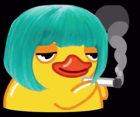 Yellow Rubber Duck With Blue Wig Smoking GIF