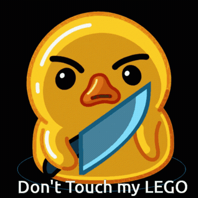 Yellow Rubber Duck With Knife Saying Don't Touch My Lego GIF