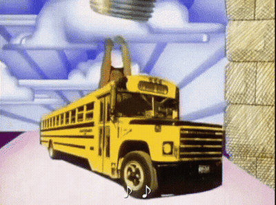 Yellow School Bus Driving On Pink Path GIF