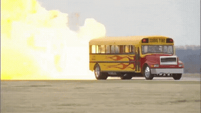 Yellow School Bus With Flames GIF