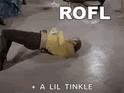 Yellow Shirt Man Lying On Floor Rofl + A Lil Tinkle GIF