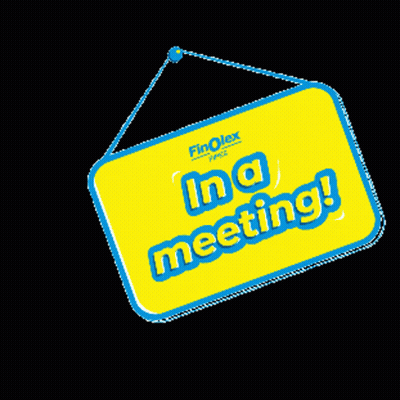 Yellow Sign Saying No Meeting Hangs From Rope GIF
