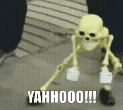 Yellow Skeleton Standing On Sidewalk With Yahhoo GIF