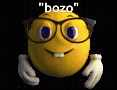 Yellow Smiley Face With Glasses Saying Bozo GIF