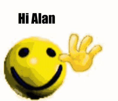 Yellow Smiley Face With Hand Reaching Out Saying Hi Alan GIF