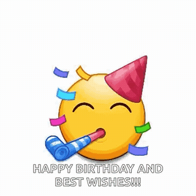 Yellow Smiley In Party Hat With Confetti GIF