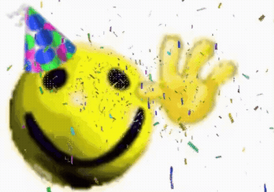 Yellow Smiley In Party Hat With Confetti GIF