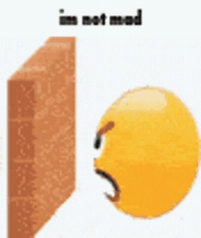 Yellow Smiley Next To Brick Wall Says I'm Not Mad GIF