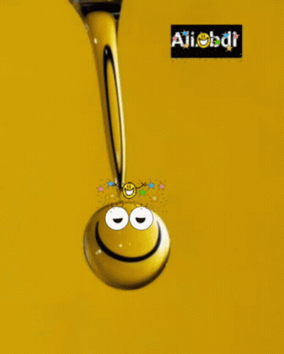 Yellow Smiley Poured Into Liquid Drop GIF