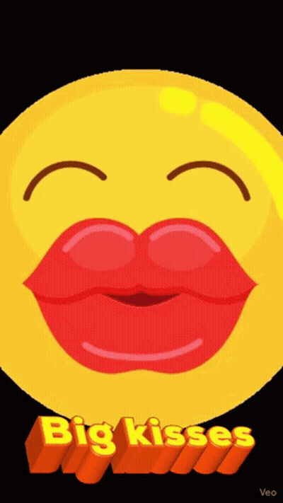 Yellow Smiley Red Lips Big Kisses GIF