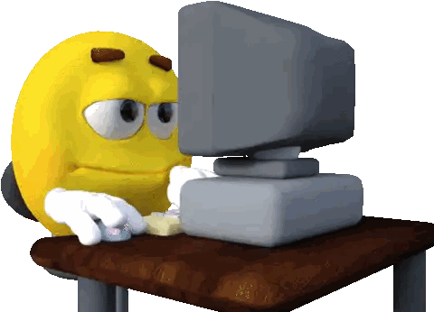 Yellow Smiley Sitting At Desk With Computer Sticker