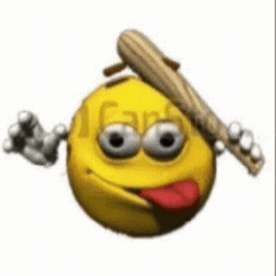 Yellow Smiley Tongue Out Holding Bat GIF