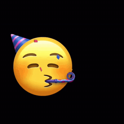 Yellow Smiley Wearing Party Hat Blowing Horn GIF