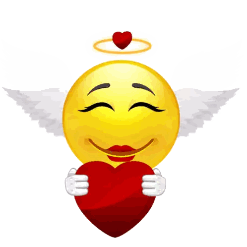 Yellow Smiley With Angel Wings Holding Heart Sticker