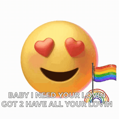 Yellow Smiley With Heart Eyes And Rainbow Flag GIF