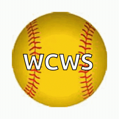 Yellow Softball With Red Stitching Saying WCWS GIF
