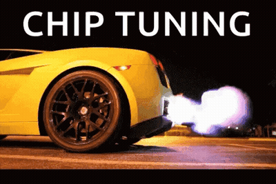 Yellow Sports Car With Flames And Chip Tuning GIF
