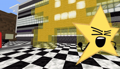 Yellow Star With Face And Arms Before Building GIF