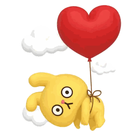 Yellow Stuffed Animal Flying With Red Heart Balloon Sticker