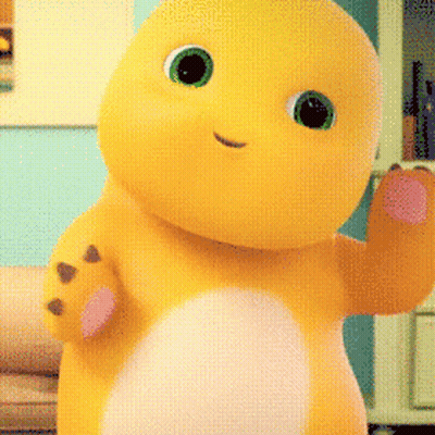 Yellow Stuffed Animal Green Eyes Pink Paw GIF