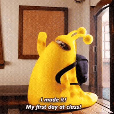 Yellow Stuffed Animal Says I Made It My First Day Of Class GIF