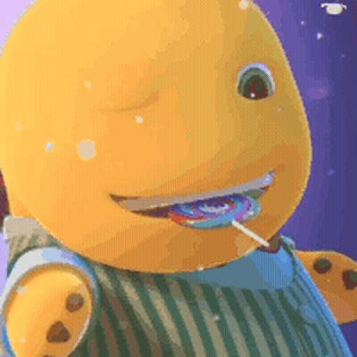 Yellow Stuffed Animal With Lollipop GIF