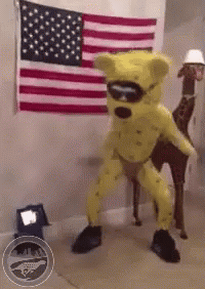 Yellow Teddy Bear In Sunglasses With American Flag GIF