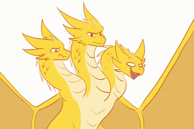 Yellow Three-Headed Dragon Cartoon GIF