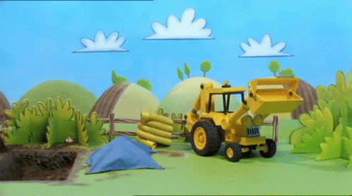 Yellow Toy Bulldozer And Blue Tarp GIF
