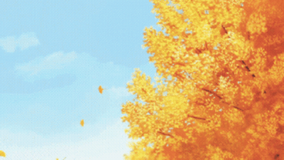 Yellow Tree With Blue Sky And Falling Leaf GIF