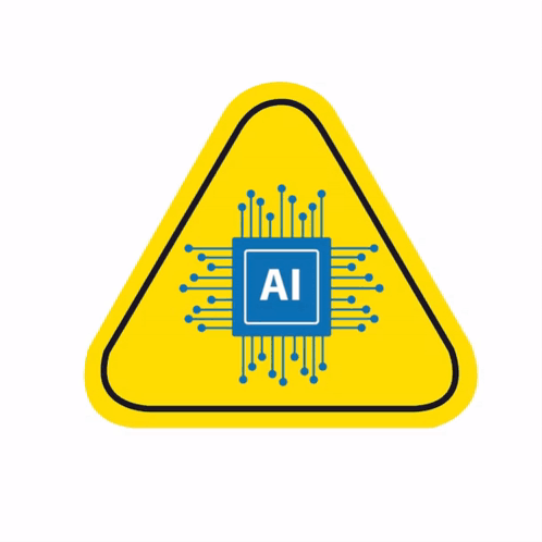 Yellow Triangle With Blue AI Chip And Words Caution Created By Artificial Intelligence GIF