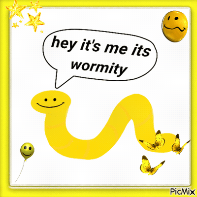 Yellow Worm Saying Hey It's Me Wormity GIF