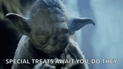 Yoda From Star Wars Says `` Special Treats Await You , Do They '' While Smoking A Cigarette . GIF