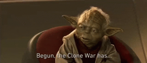 Yoda Is Sitting In A Chair And Saying Begin , The Clone War Has ... GIF