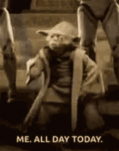 Yoda Kneeling With Sword Saying Me All Day GIF