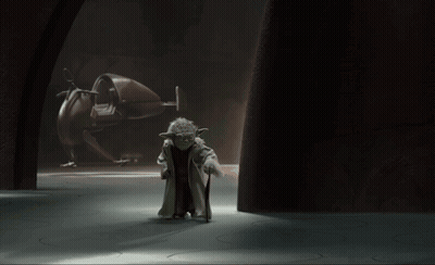 Yoda Statue With Cane In Dark Room GIF