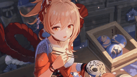 Yoimiya Eating With Chopsticks GIF