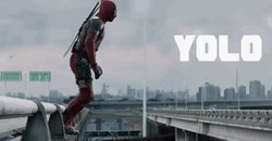 Yolo Deadpool Jumping On Bridge GIF