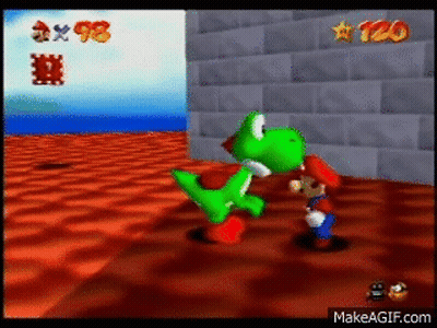 Yoshi And Mario In Video Game GIF