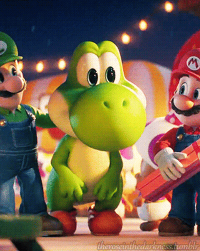 Yoshi And Mario Standing Together GIF