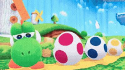 Yoshi Next To Colorful Eggs GIF