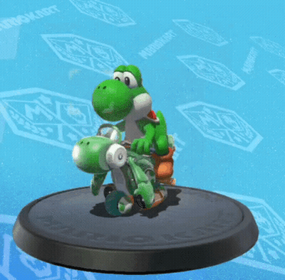Yoshi Toy On Mario Kart Trophy GIF