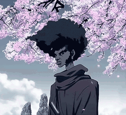 Young Afro Samurai Under Cherry Blossom GIF