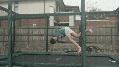 Young Boy Doing Trampoline Trick Saying Lee GIF