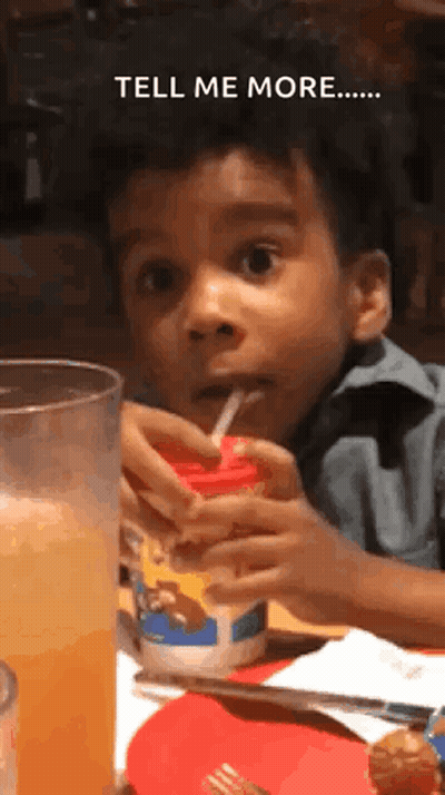 Young Boy Drinking Through Straw Tell Me More GIF