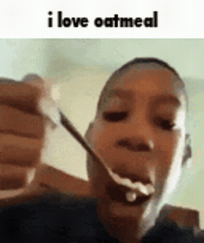 Young Boy Eating Oatmeal Saying I Love Oatmeal GIF